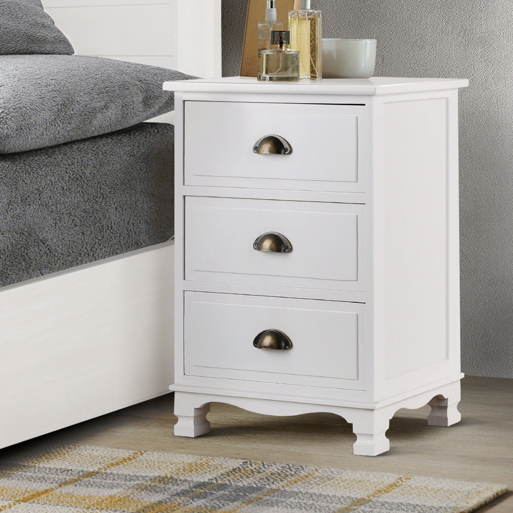 Artiss Vintage Bedside Table Chest Storage Cabinet Nightstand White - Delldesign Living - Furniture > Bedroom - free-shipping, hamptons