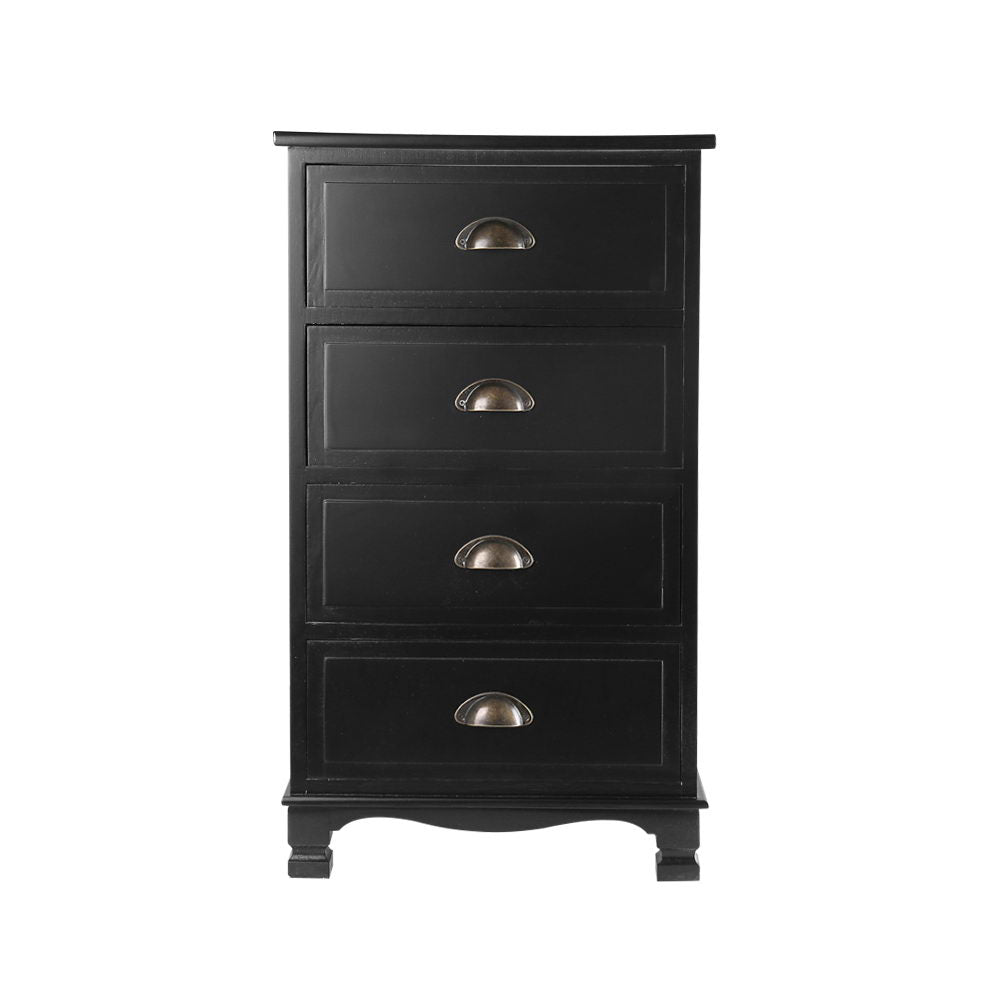 Artiss Vintage Bedside Table Chest 4 Drawers Storage Cabinet Nightstand Black - Delldesign Living - Furniture > Bedroom - free-shipping