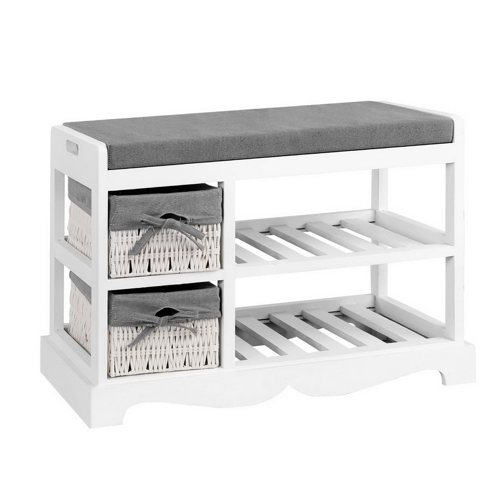 Artiss Shoe Cabinet Bench Rack Wooden Storage Organiser Shelf Stool 2 Drawers - Delldesign Living - Furniture > Bedroom - free-shipping, hamptons