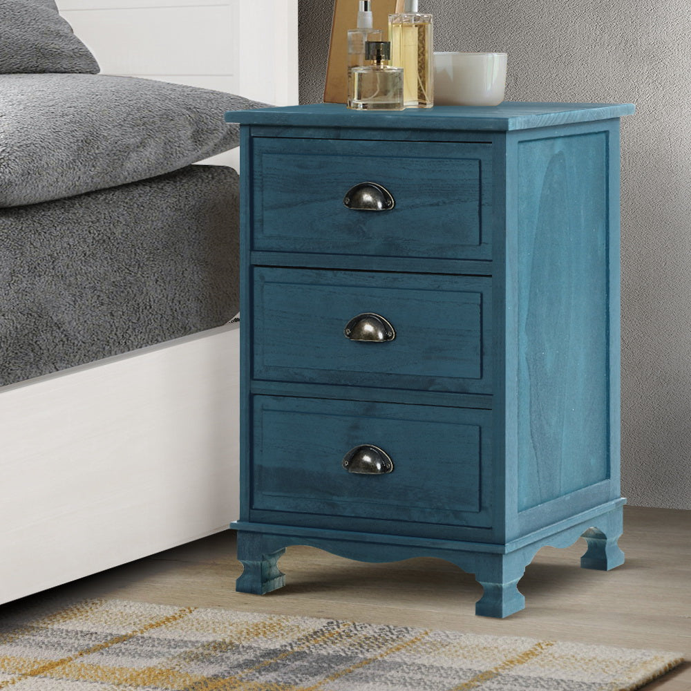 Artiss Bedside Tables Drawers Side Table Cabinet Vintage Blue Storage Nightstand - Delldesign Living - Furniture > Bedroom - free-shipping