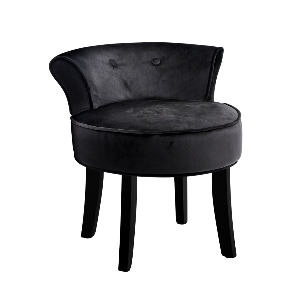 Artiss Velvet Vanity Stool Backrest Stools Dressing Table Chair Makeup Bedroom Black - Delldesign Living - Furniture > Dining - free-shipping