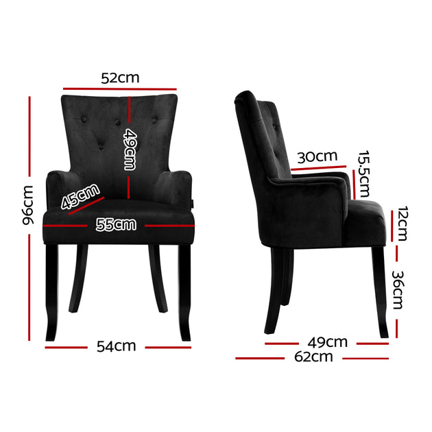 Artiss Dining Chairs French Provincial Chair Velvet Fabric Timber Retro Black - Delldesign Living - Furniture > Dining - free-shipping