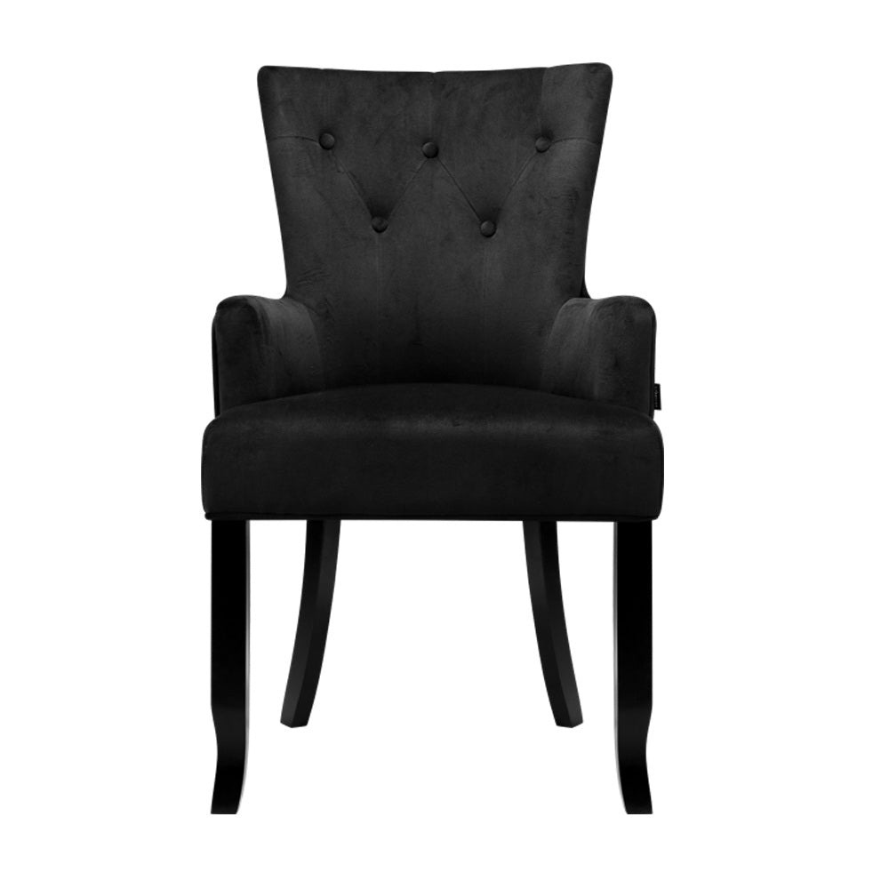 Artiss Dining Chairs French Provincial Chair Velvet Fabric Timber Retro Black - Delldesign Living - Furniture > Dining - free-shipping