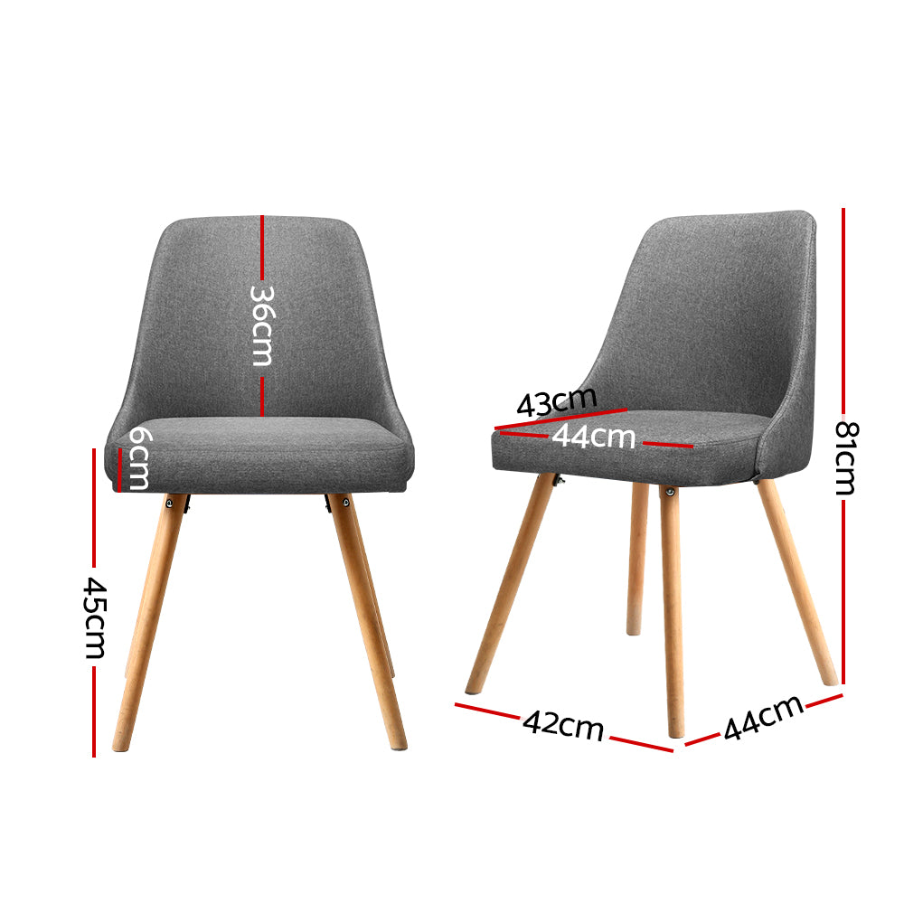 Artiss Set of 2 Replica Dining Chairs Beech Wooden Timber Chair Kitchen Fabric Grey - Delldesign Living - Furniture > Dining - free-shipping