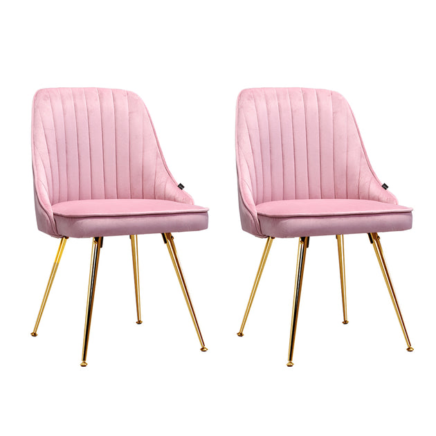 Artiss Set of 2 Dining Chairs Retro Chair Cafe Kitchen Modern Iron Legs Velvet Pink - Delldesign Living - Furniture > Dining - free-shipping