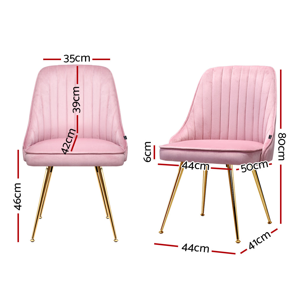 Artiss Set of 2 Dining Chairs Retro Chair Cafe Kitchen Modern Iron Legs Velvet Pink - Delldesign Living - Furniture > Dining - free-shipping