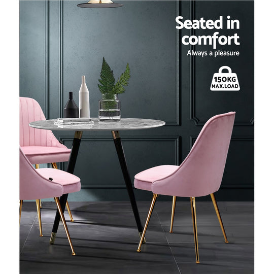 Artiss Set of 2 Dining Chairs Retro Chair Cafe Kitchen Modern Iron Legs Velvet Pink - Delldesign Living - Furniture > Dining - free-shipping