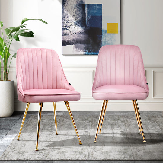 Artiss Set of 2 Dining Chairs Retro Chair Cafe Kitchen Modern Iron Legs Velvet Pink - Delldesign Living - Furniture > Dining - free-shipping