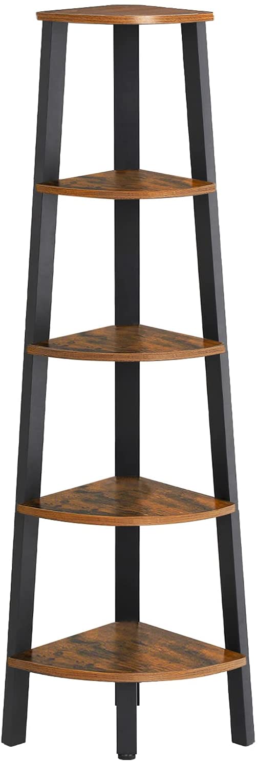 Rustic Brown Metal Frame 5 Tier Corner Shelf - Delldesign Living - Home & Garden > Storage - free-shipping