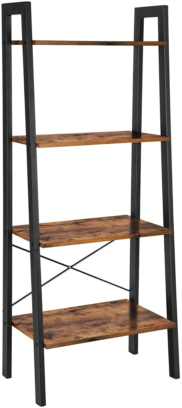Rustic brown and black steel Metal Frame 4 Tier bookshelf - Delldesign Living - Furniture > Living Room - free-shipping