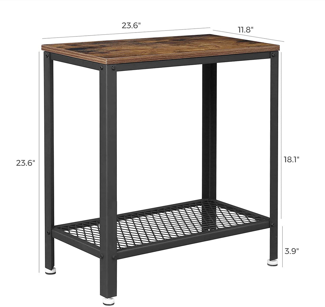 Industrial Side Table 2-Tier With Mesh and Metal Frame Rustic Brown - Delldesign Living - Furniture > Living Room - free-shipping