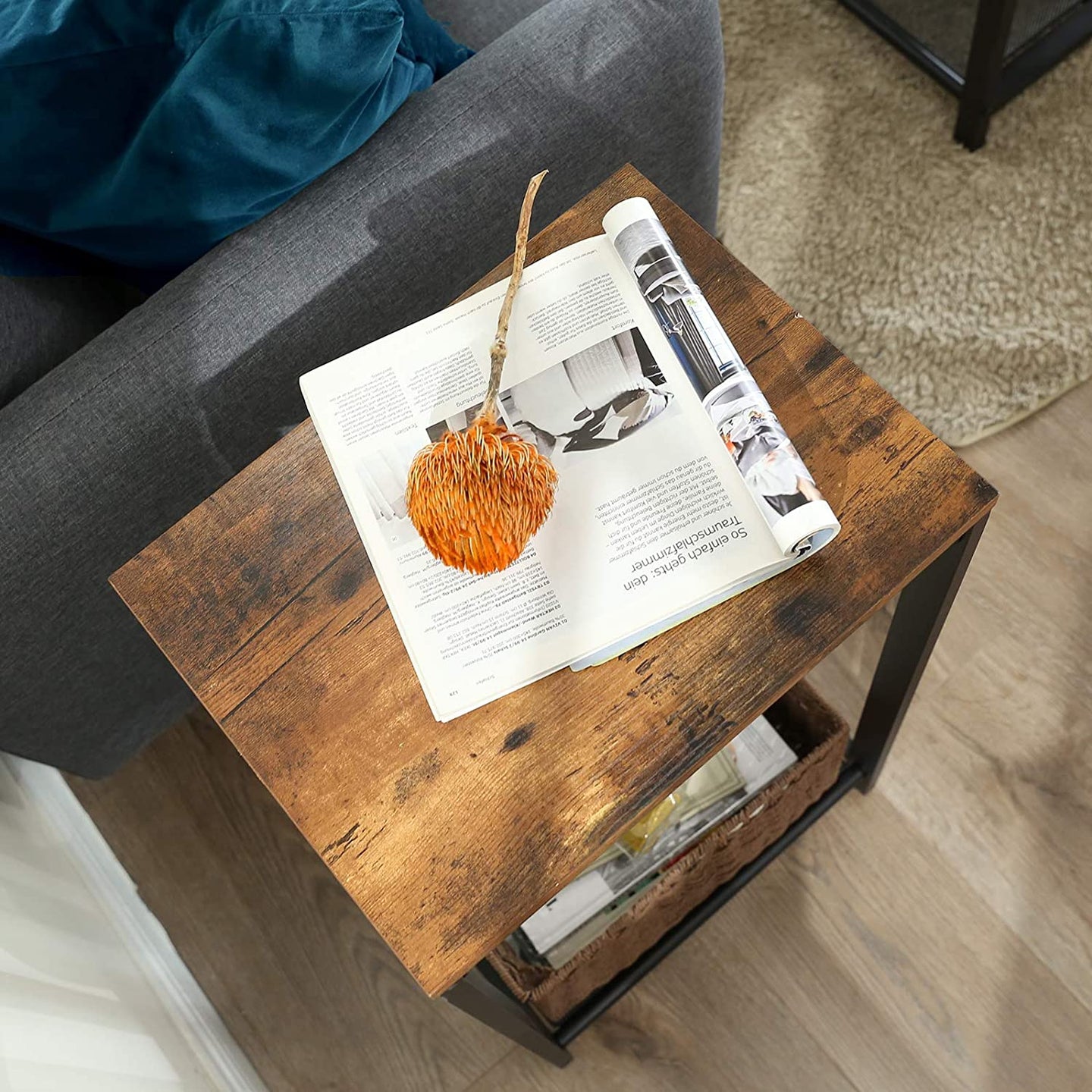 Rustic Brown Side Table with Mesh Shelf - Delldesign Living - Furniture > Living Room - free-shipping