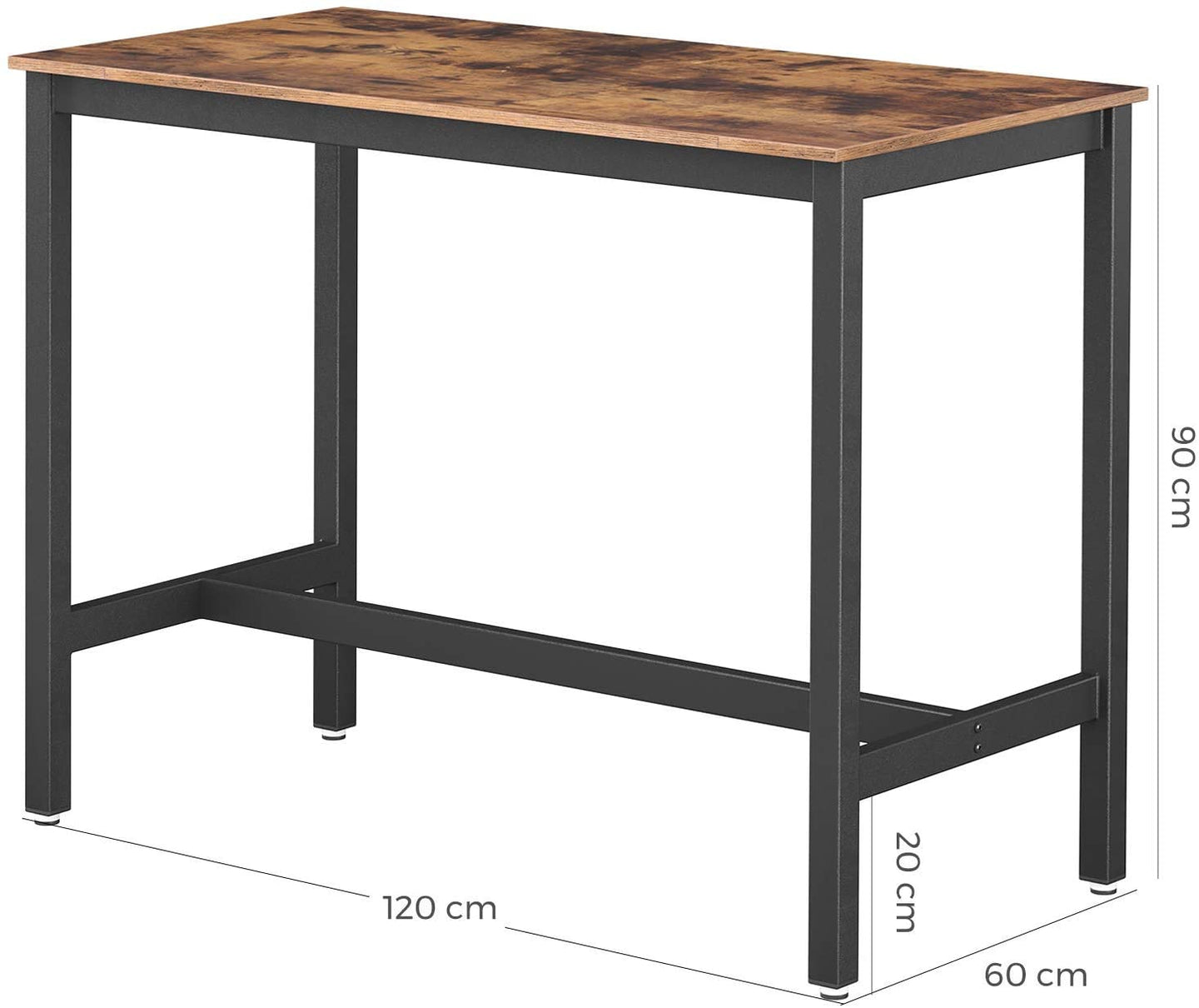 Bar Table with Solid Metal Frame and Wood Look, 120 x 60 x 90 cm - Delldesign Living - Furniture > Living Room - free-shipping