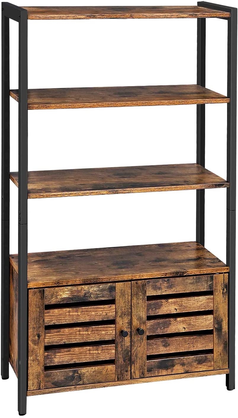 Floor-Standing Storage Cabinet and Cupboard with 2 Louvred Doors and 3 Shelves, Rustic Brown - Delldesign Living - Furniture > Living Room - free-shipping