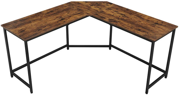 L-Shaped Computer Desk, Rustic Brown and Black - Delldesign Living - Furniture > Living Room - free-shipping