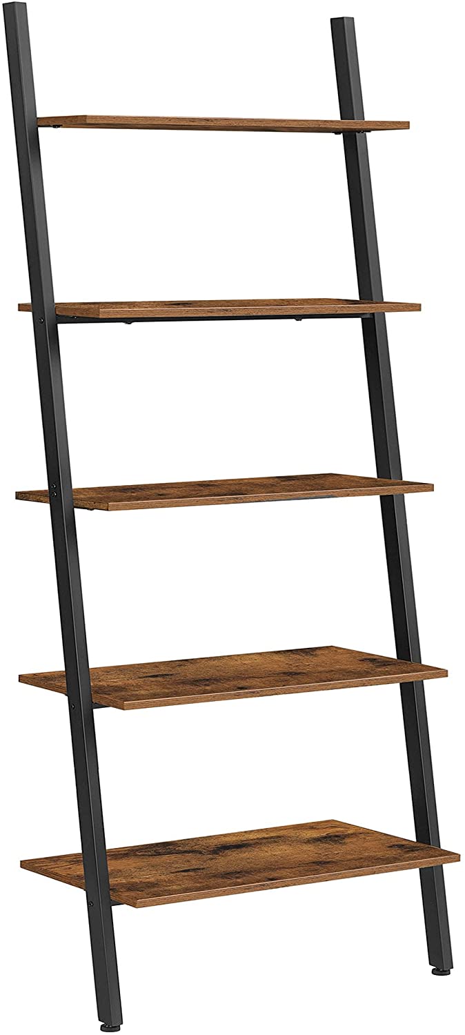 5-Tier Bookshelf Rack, Rustic Brown and Black - Delldesign Living - Furniture > Living Room - free-shipping