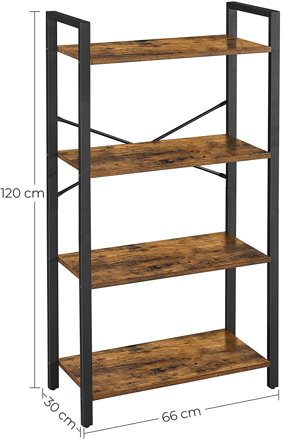 4-Tier  Storage Rack with Steel Frame, 120 cm High, Rustic Brown and Black - Delldesign Living - Furniture > Living Room - free-shipping