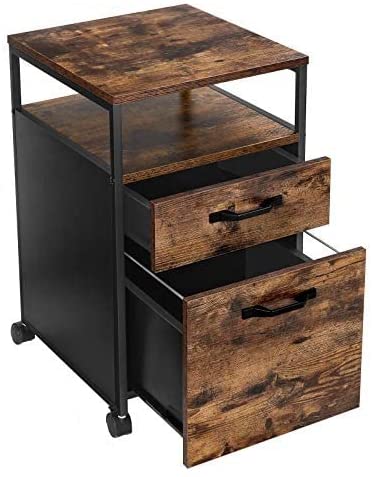 File Cabinet with 2 Drawers, Wheels and Open Compartment Rustic Brown and Black - Delldesign Living - Furniture > Living Room - free-shipping