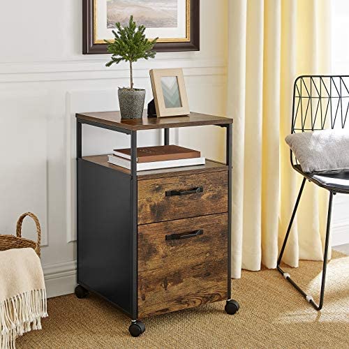 File Cabinet with 2 Drawers, Wheels and Open Compartment Rustic Brown and Black - Delldesign Living - Furniture > Living Room - free-shipping