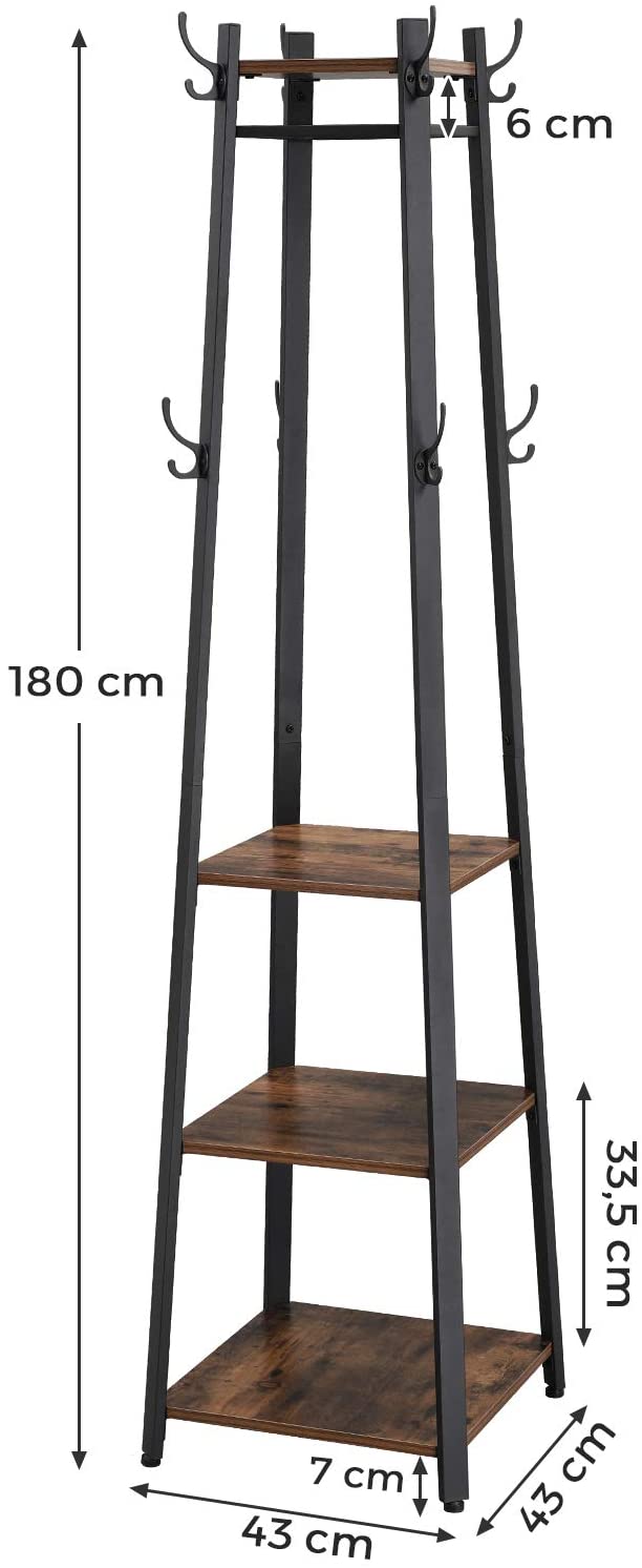 Coat Rack with 3 Shelves with Hooks Rustic Brown and Black - Delldesign Living - Furniture > Living Room - free-shipping