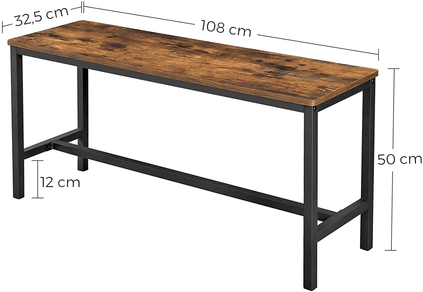 Set of 2 Table Benches Industrial Style Durable Metal Frame 108 x 32.5 x 50 cm Rustic Brown - Delldesign Living - Furniture > Living Room - free-shipping