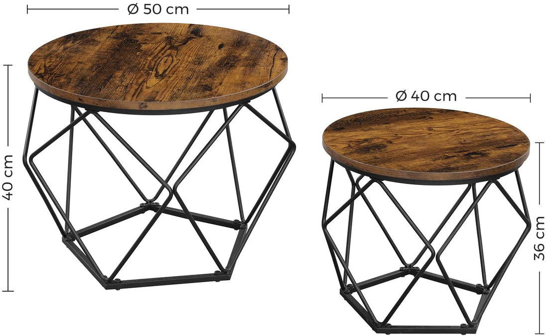 Set of 2 Side Tables Robust Steel Frame Rustic Brown and Black - Delldesign Living - Furniture > Living Room - free-shipping
