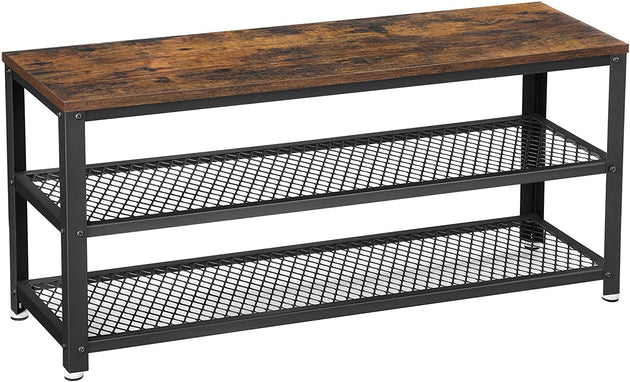 Shoe Rack with 2 Shelves 100 x 30 x 45 cm Rustic Brown and Black - Delldesign Living - Furniture > Living Room - free-shipping