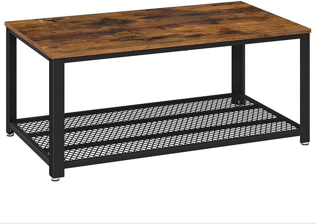 Coffee Table with Metal Frame Storage Shelf Rustic Brown - Delldesign Living - Furniture > Living Room - free-shipping