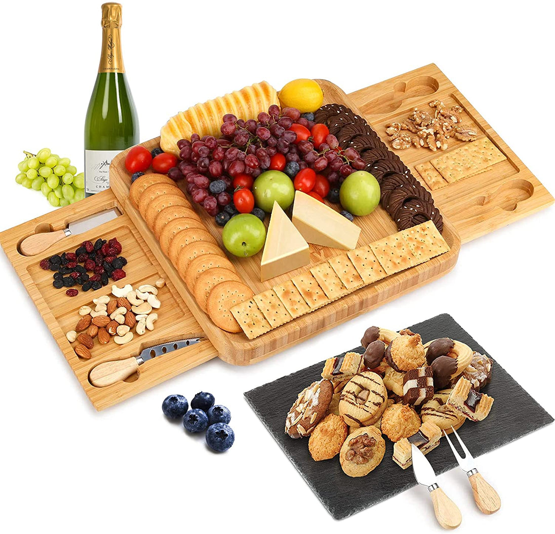 Bamboo Cheese Board Set with Knife Set with 4 Stainless Steel Knife & Thick Wooden tray for Wine Crackers, Brie and Meat - Delldesign Living - Home & Garden > Kitchenware - free-shipping