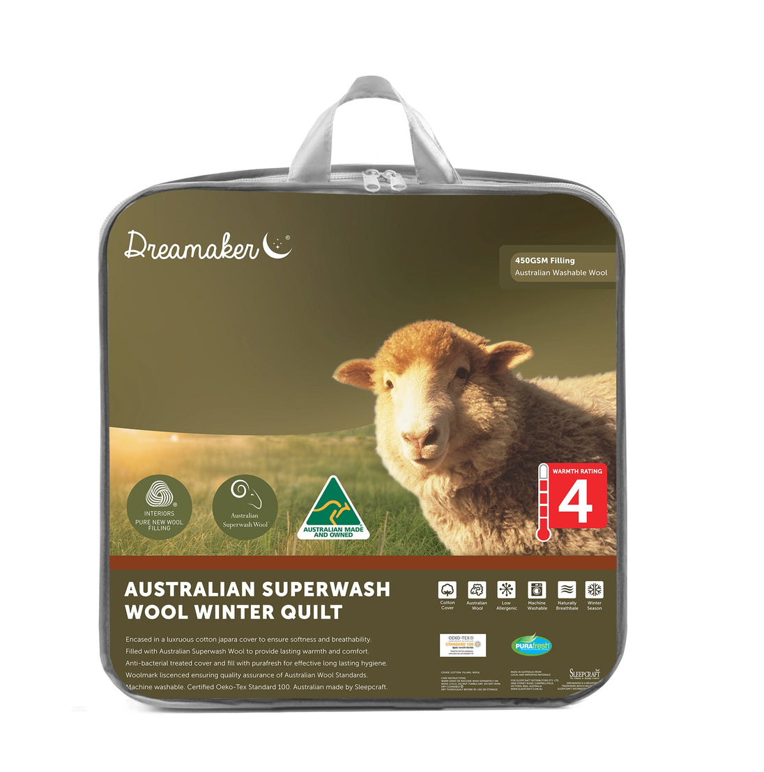 Dreamaker Australian Superwash Wool Winter Weight Quilt 450Gsm King Bed - Delldesign Living - Home & Garden > Bedding - free-shipping