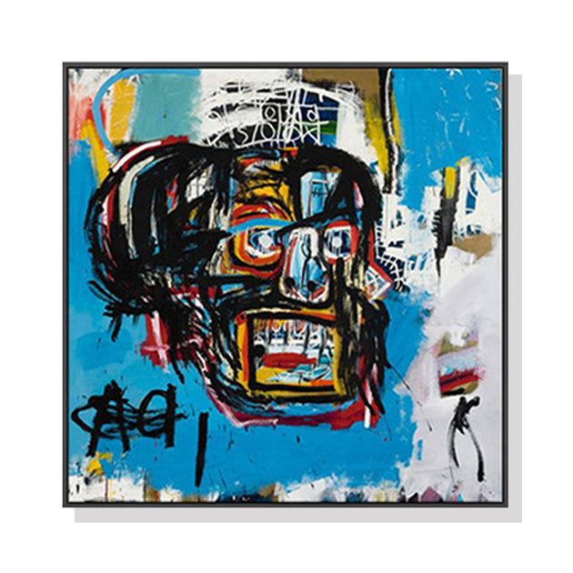 60cmx60cm Blue Head By Basquiat Black Frame Canvas Wall Art - Delldesign Living - Home & Garden > Wall Art - free-shipping