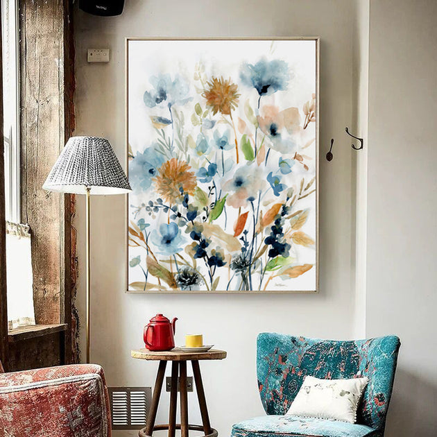 50cmx70cm Colourful Floras Watercolour style I Gold Frame Canvas Wall Art - Delldesign Living - Home & Garden > Wall Art - free-shipping