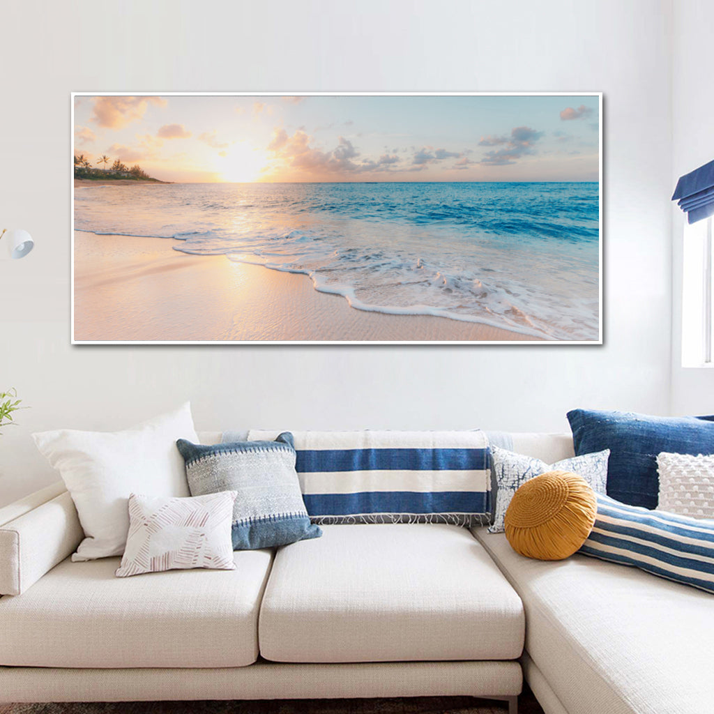 40cmx80cm Ocean and Beach White Frame Canvas - Delldesign Living - Home & Garden > Wall Art - free-shipping