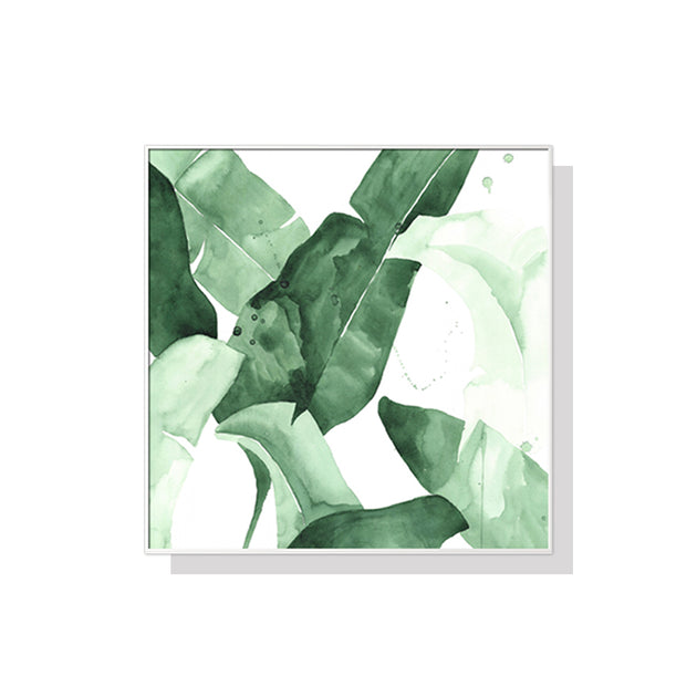 60cmx60cm Tropical Leaves Square Size White Frame Canvas Wall Art - Delldesign Living - Home & Garden > Wall Art - free-shipping