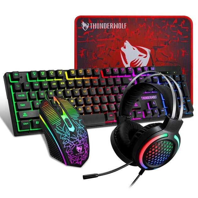 T-Wolf TF400 4-pcs Rainbow Keyboard/Mouse/Headphone/Mouse Pad Kit Set - Delldesign Living - Electronics > Computer Accessories - free-shipping