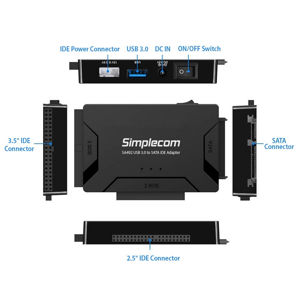 Simplecom SA492 USB 3.0 to 2.5/3.5/5.25 inch SATA IDE Adapter with Power Supply - Delldesign Living - Electronics > USB Gadgets - free-shipping