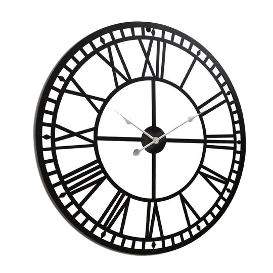 Artiss 60CM Large Wall Clock Roman Numerals Round Metal Luxury Home Decor Black - Delldesign Living - Home & Garden > DIY - free-shipping