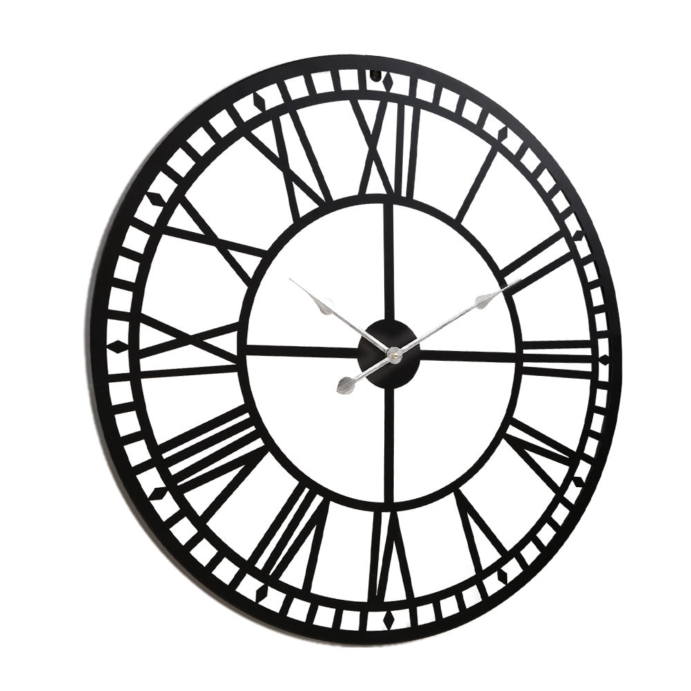 Artiss 80CM Large Wall Clock Roman Numerals Round Metal Luxury Home Decor Black - Delldesign Living - Home & Garden > DIY - free-shipping
